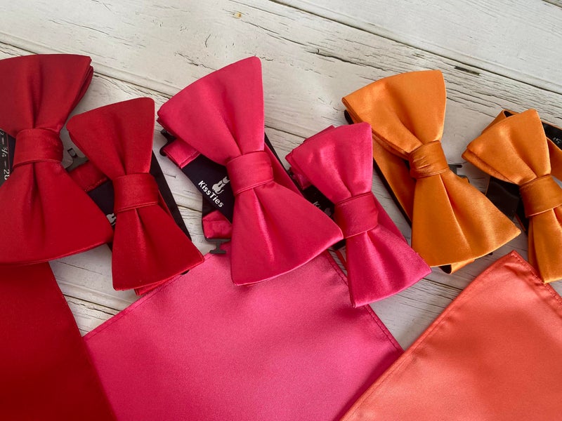 KissTies Pinky Red Pocket Square Mens Flamingo Satin Handkerchief + Gift Box - Image 4